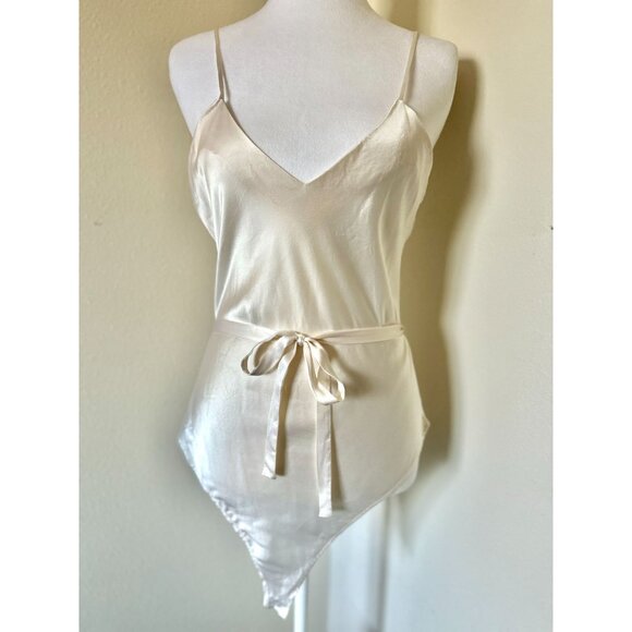 Other - Vintage 1980s Sleeveless Ivory Silk Bodysuit in Small / Vintage Bodysuits